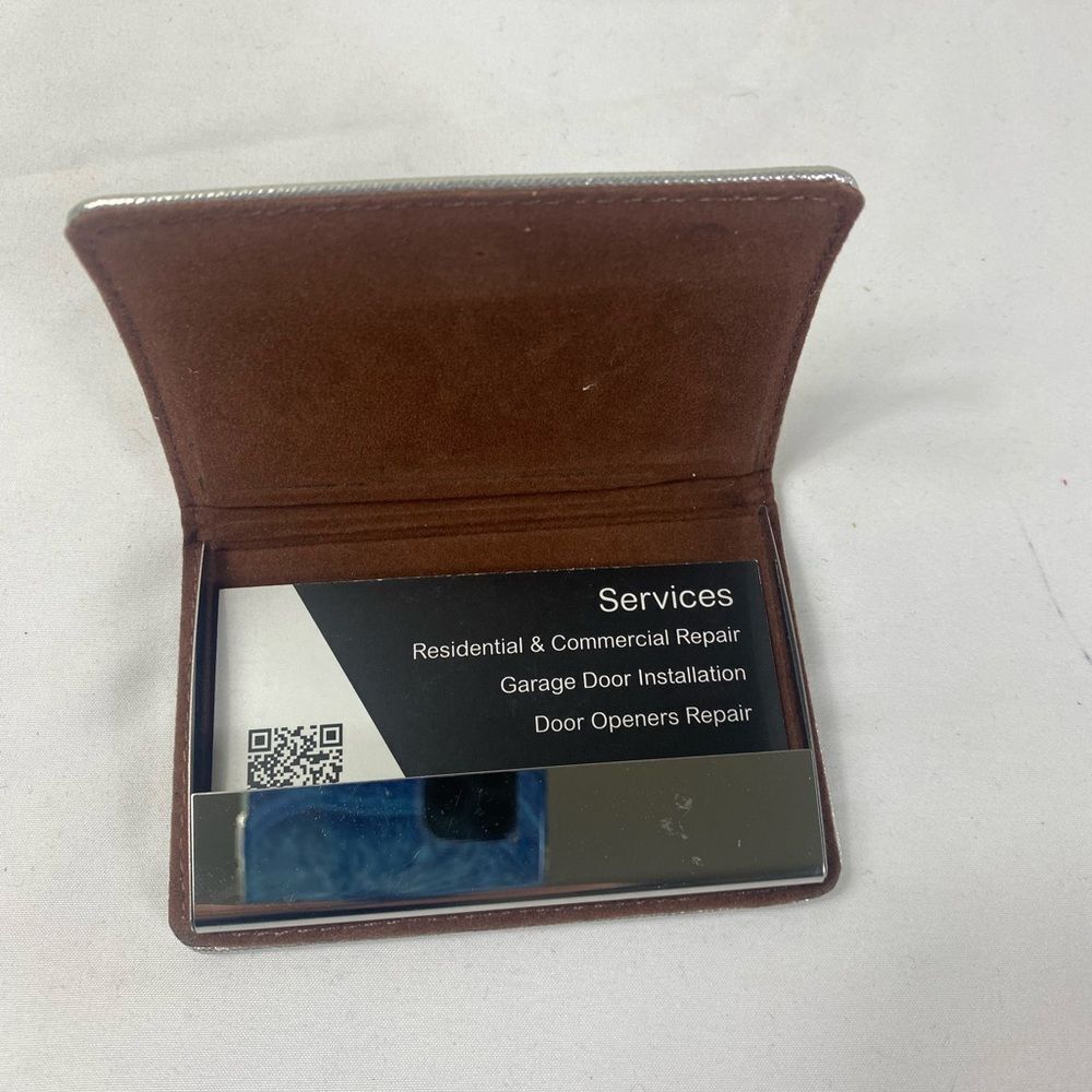 Vintage Silver Leather and Brown Card Holder Hollywood Regency - Picture 5 of 7